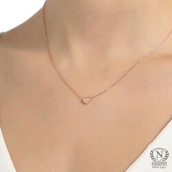 Nusrettaki - Sterling Silver Mini Heart Pendant Necklace, Rose Gold Plated