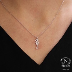 Sterling Silver Mini Seahorse Dainty Necklace, Gold Plated - Nusrettaki