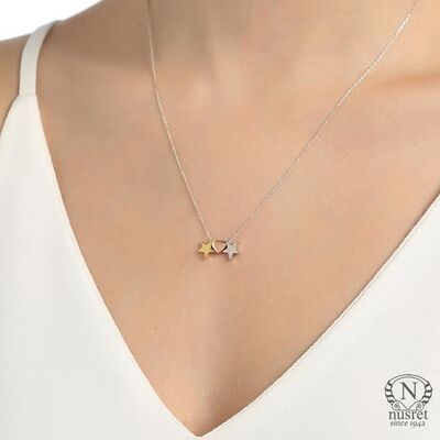 Sterling Silver Mini Stars & Heart Dainty Necklace - 1
