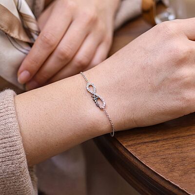 Sterling Silver Mom's Bracelet, White Gold Vermeil - 1