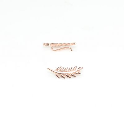 Sterling Silver Olive Brach Ear Climbers, Rose Gold Plated - 10