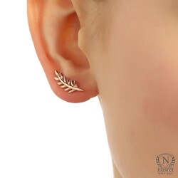 Sterling Silver Olive Brach Ear Climbers, Rose Gold Plated - Nusrettaki