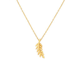 Sterling Silver Olive Leaves Necklace, White Gold Plated - Nusrettaki (1)
