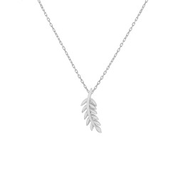 Sterling Silver Olive Leaves Necklace, White Gold Plated - Nusrettaki