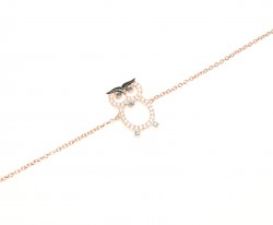 Sterling Silver Owl Design Bracelet with CZ, Rose Gold Vermeil - 1