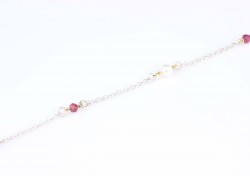 Sterling Silver Pearl & Garnet Anklet - 1