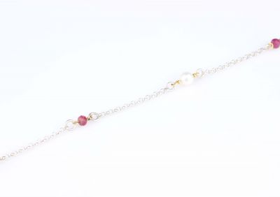 Sterling Silver Pearl & Garnet Anklet - 1