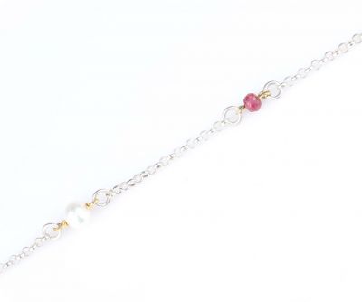 Sterling Silver Pearl & Garnet Anklet - 2