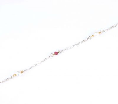 Sterling Silver Pearl & Garnet Anklet - 3