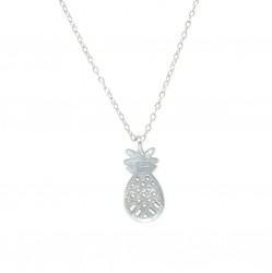 Sterling Silver Pineapple Dainty Necklace, White Gold Plated - 2