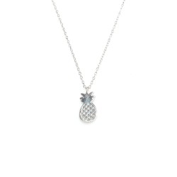 Sterling Silver Pineapple Dainty Necklace, White Gold Plated - 4