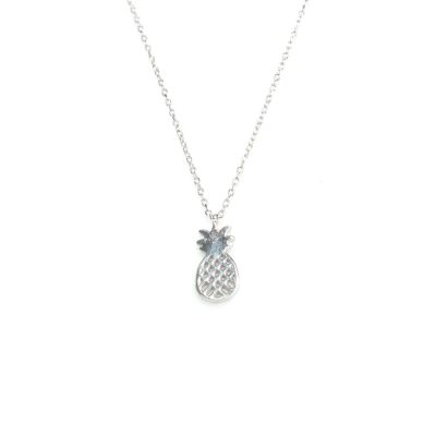 Sterling Silver Pineapple Dainty Necklace, White Gold Plated - 4