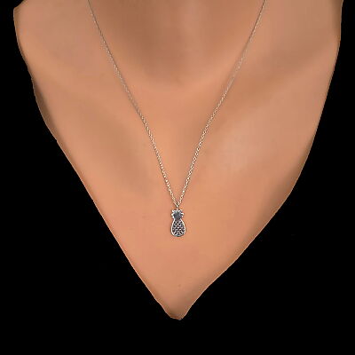 Sterling Silver Pineapple Dainty Necklace, White Gold Plated - 1