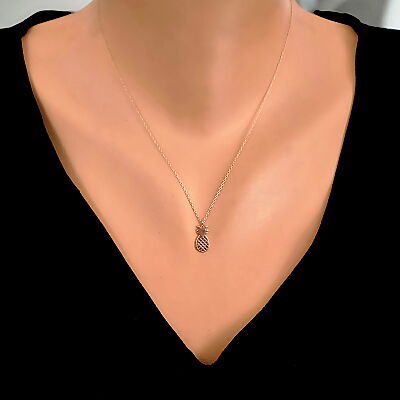 Sterling Silver Pineapple Dainty Necklace, White Gold Plated - 3