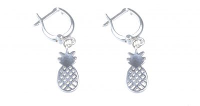 Sterling Silver Pineapple Dangle Earrings, White Gold Vermeiled - 2