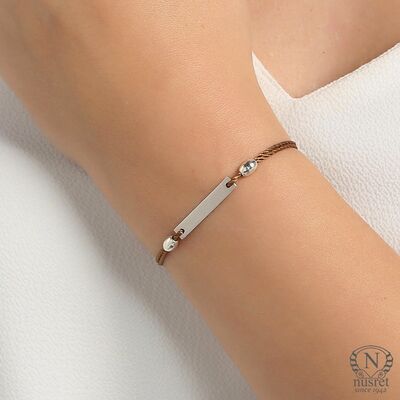 Sterling Silver Rose Gold Plated Bar Cord Bracelet - 1