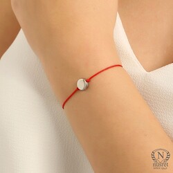 Sterling Silver Round Cord Bracelet, White Gold Plated - Nusrettaki