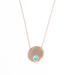Sterling Silver Round Layer Dainty Necklace with Turquoise, Rose Gold Plated - Nusrettaki (1)