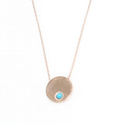 Sterling Silver Round Layer Dainty Necklace with Turquoise, Rose Gold Plated - 2