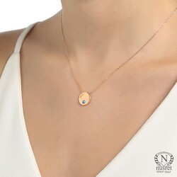 Sterling Silver Round Layer Dainty Necklace with Turquoise, Rose Gold Plated - 1