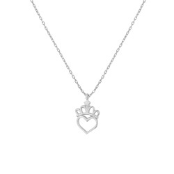 Sterling Silver Royal Crown Dainty Necklace, White Gold Plated - Nusrettaki