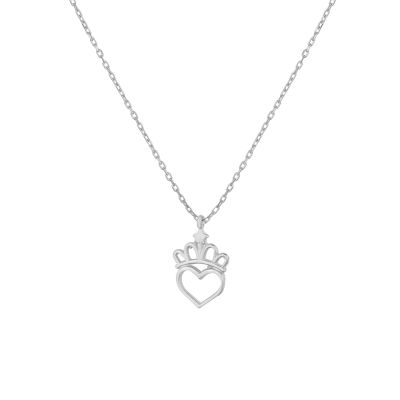 Sterling Silver Royal Crown Dainty Necklace, White Gold Plated - 1