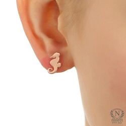 925 Sterling Silver Seahorse Studs, Gold Plated - 3