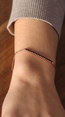 Sterling Silver Small Tennis Chain Bracelet with Black CZ, Rose Gold Plated - 4