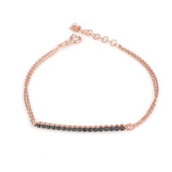 Sterling Silver Small Tennis Chain Bracelet with Black CZ, Rose Gold Plated - 2