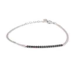 Sterling Silver Small Tennis Chain Bracelet with Black CZ, White Gold Plated - Nusrettaki (1)