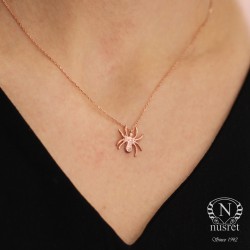 Sterling Silver Spider Dainty Pendant Necklace, Rose Gold Plated - 4