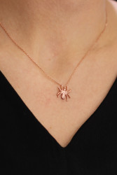 Sterling Silver Spider Dainty Pendant Necklace, Rose Gold Plated - Nusrettaki