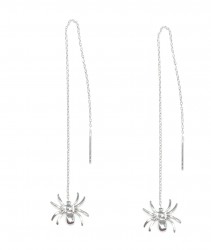 Sterling Silver Spider Threader Earrings, White Gold Plated - 2