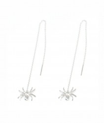 Sterling Silver Spider Threader Earrings, White Gold Plated - 3