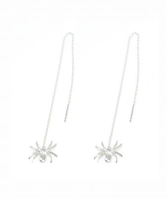 Sterling Silver Spider Threader Earrings, White Gold Plated - 3