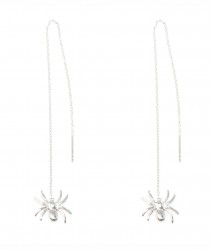 Sterling Silver Spider Threader Earrings, White Gold Plated - 4