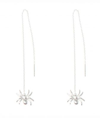 Sterling Silver Spider Threader Earrings, White Gold Plated - 4