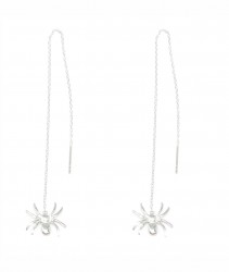 Sterling Silver Spider Threader Earrings, White Gold Plated - 5