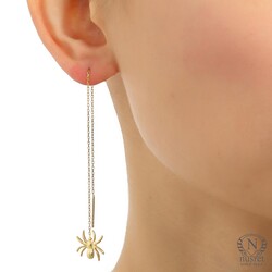 Sterling Silver Spider Threader Earrings, White Gold Plated - Nusrettaki