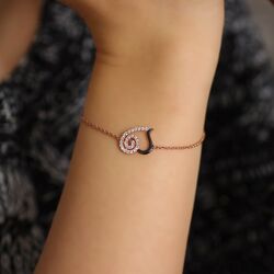 Sterling Silver Spiral Heart Bracelet with CZ - Nusrettaki