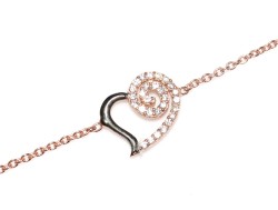 Sterling Silver Spiral Heart Bracelet with CZ - 10