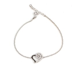 Sterling Silver Spiral Heart Bracelet with CZ - Nusrettaki (1)