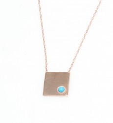 Sterling Silver Square Layer Dainty Necklace with Turquoise, Rose Gold Plated - 2