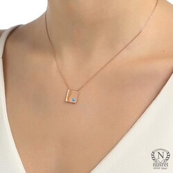 Sterling Silver Square Layer Dainty Necklace with Turquoise, Rose Gold Plated - Nusrettaki