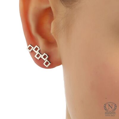 Sterling Silver Squares Ear Cuffs, White Gold Plated - 1