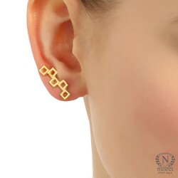 Sterling Silver Squares Ear Cuffs, White Gold Plated - Nusrettaki (1)
