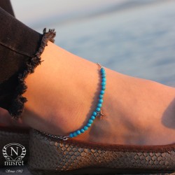Sterling Silver Stylish Anklet with Turquoise - Nusrettaki (1)