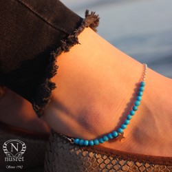 Sterling Silver Stylish Anklet with Turquoise - 3
