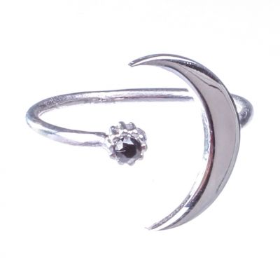 Sterling Silver Stylish Crescent Ring, White Gold Plated - 3