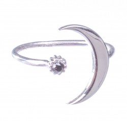 Sterling Silver Stylish Crescent Ring, White Gold Plated - 6